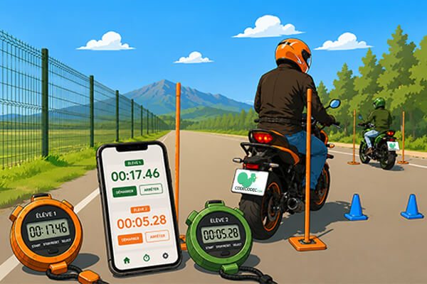 Double chrono moto pour chronométrer deux élèves sur le parcours lent